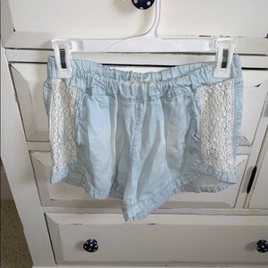 Missimo chambray flowy jean/cotton crochet shorts